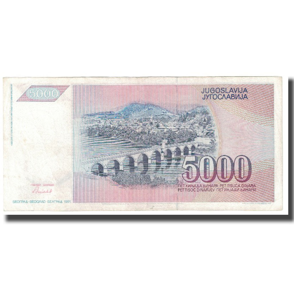 Banconote, Iugoslavia, 5000 Dinara, 1991, KM:111, MB