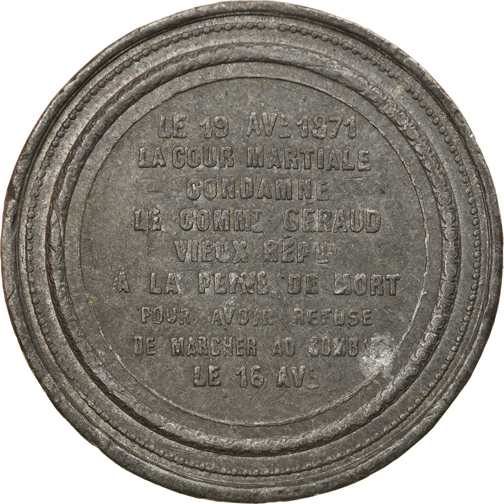 France, Medal, Commune de Paris, Peine de Mort pour le Commandant Géraud