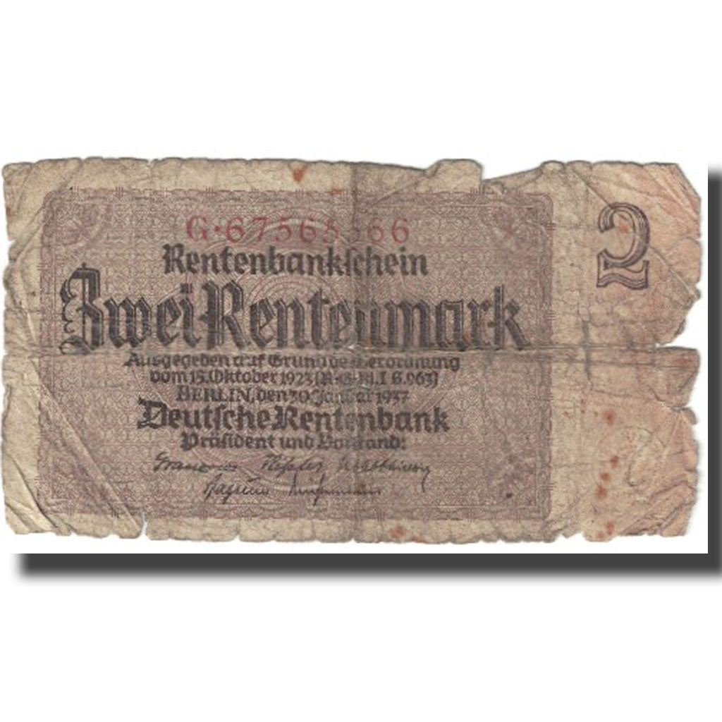 Banknote, Germany, 2 Rentenmark, 1937, 1937-01-30, KM:174b, AG(1-3)