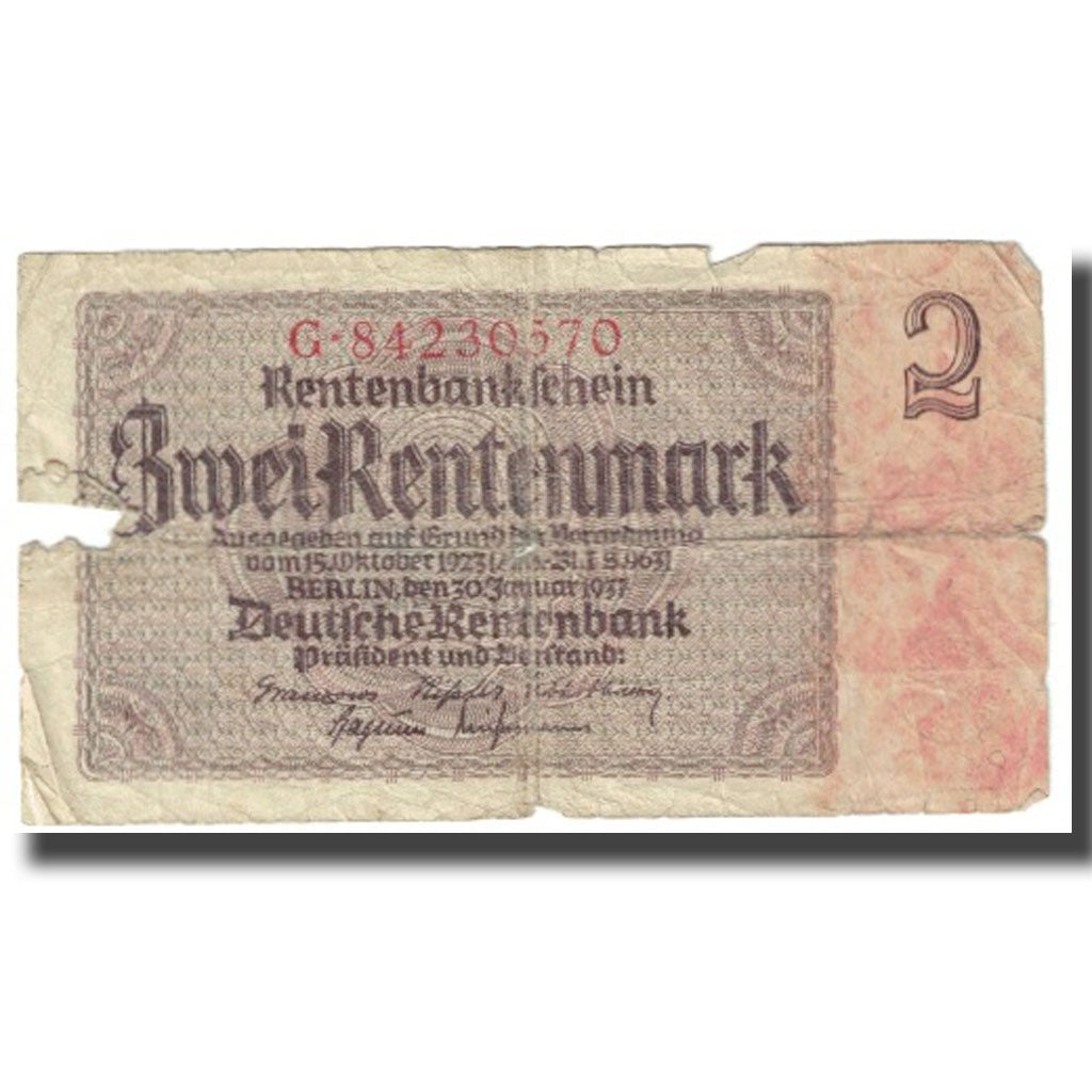 Banknote, Germany, 2 Rentenmark, 1937, 1937-01-30, KM:174b, VG(8-10)