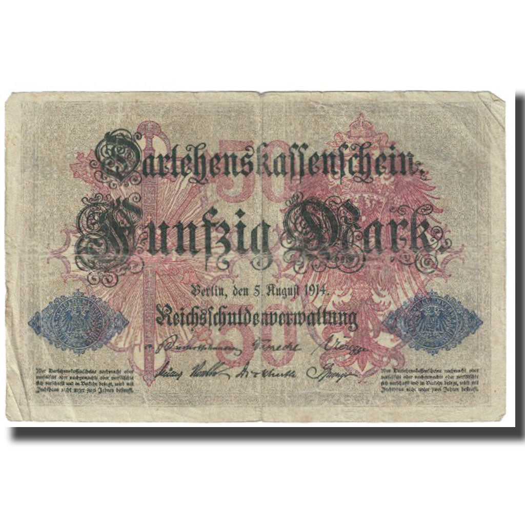 Billete, 50 Mark, 1914, Alemania, 1914-08-05, KM:49b, BC