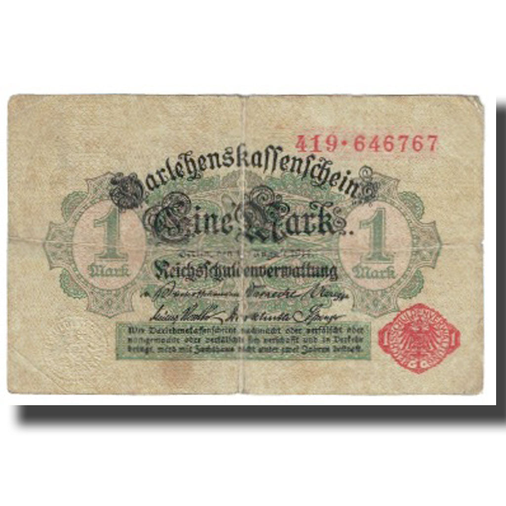 Nota, Alemanha, 1 Mark, 1914, 1914-08-12, KM:50, VF(20-25)