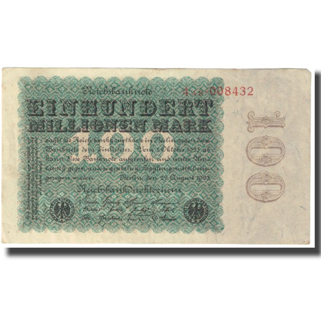 Banknote, Germany, 100 Millionen Mark, 1923, 1923-08-22, KM:107c, EF(40-45)