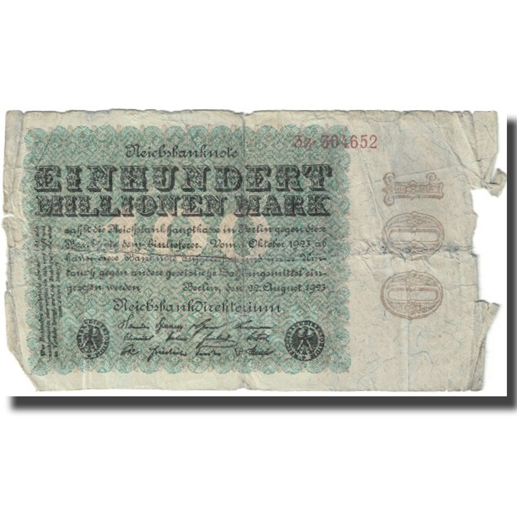 Banknote, Germany, 100 Millionen Mark, 1923, 1923-08-22, KM:107c, VF(20-25)