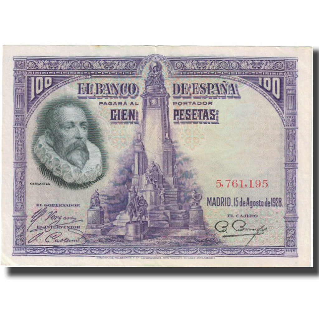 Banknote, Spain, 100 Pesetas, 1928, 1928-08-15, KM:76a, AU(55-58)