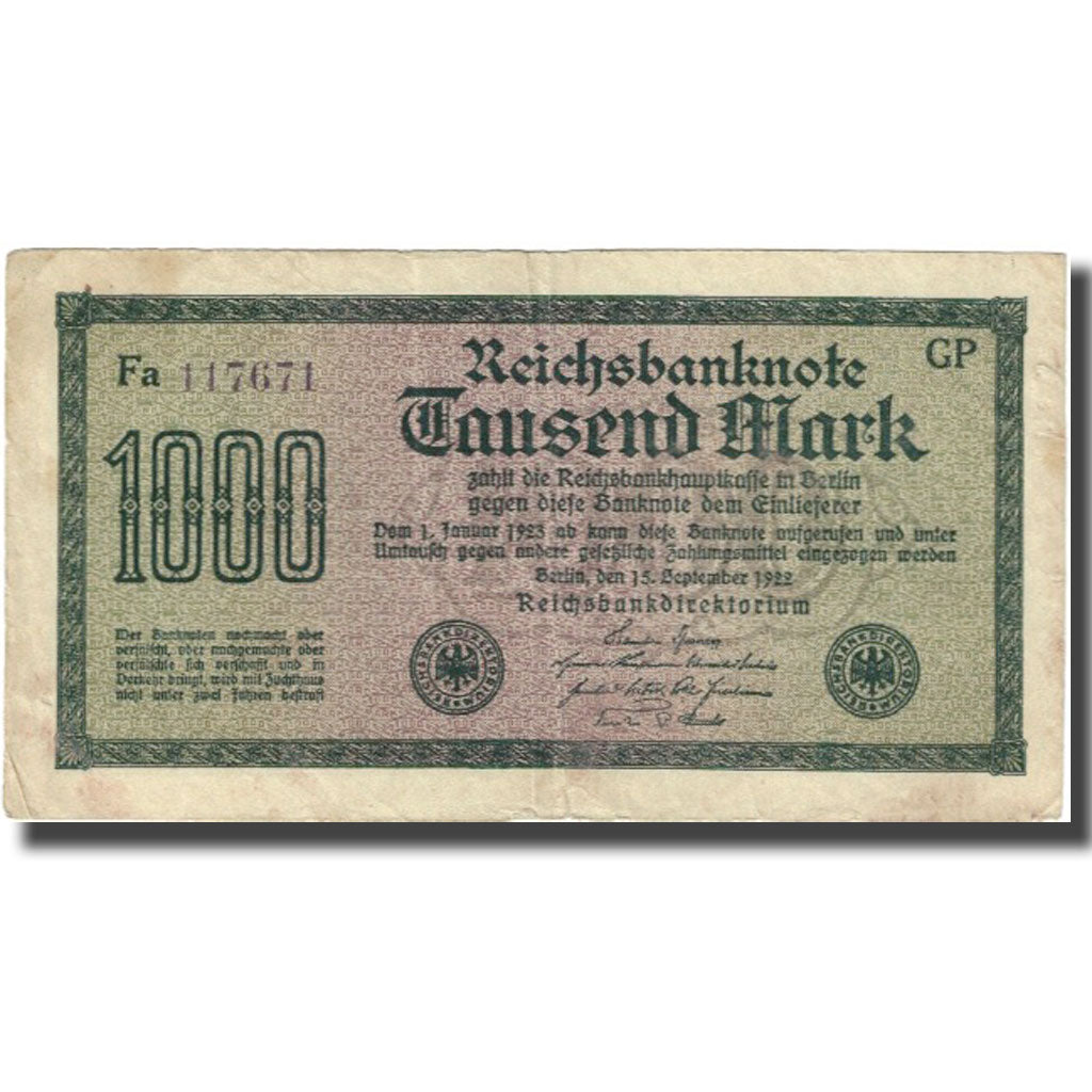 Banknote, Germany, 1000 Mark, 1922, 1922-09-15, KM:76a, EF(40-45)