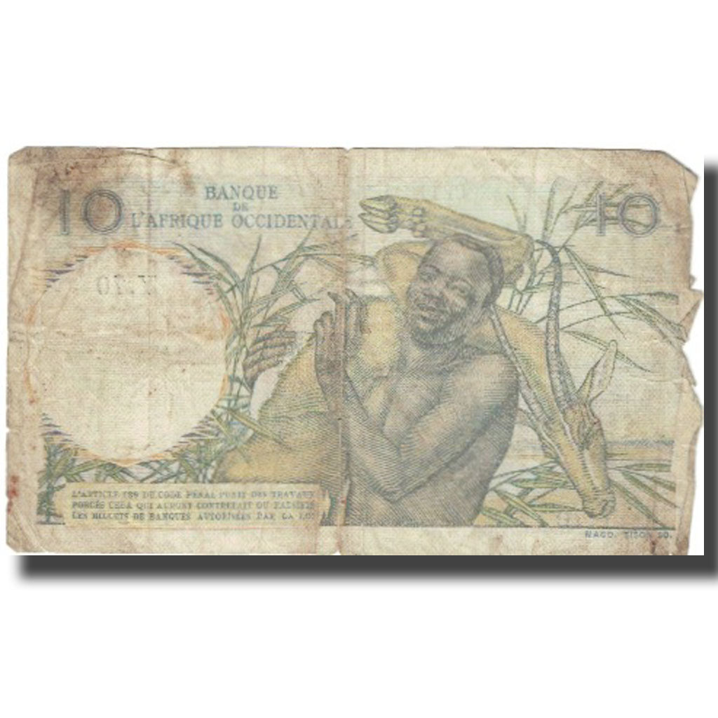Banknote, French West Africa, 10 Francs, 1949, 1949-09-28, KM:37, VF(20-25)