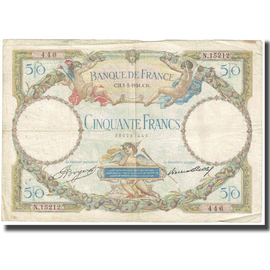 France, 50 Francs, 1934, 1934-03-01, VF(20-25), KM:80b