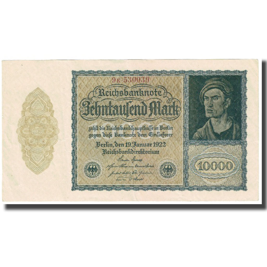 Banknot, Niemcy, 10,000 Mark, 1922, 1922-01-19, KM:71, UNC(63)