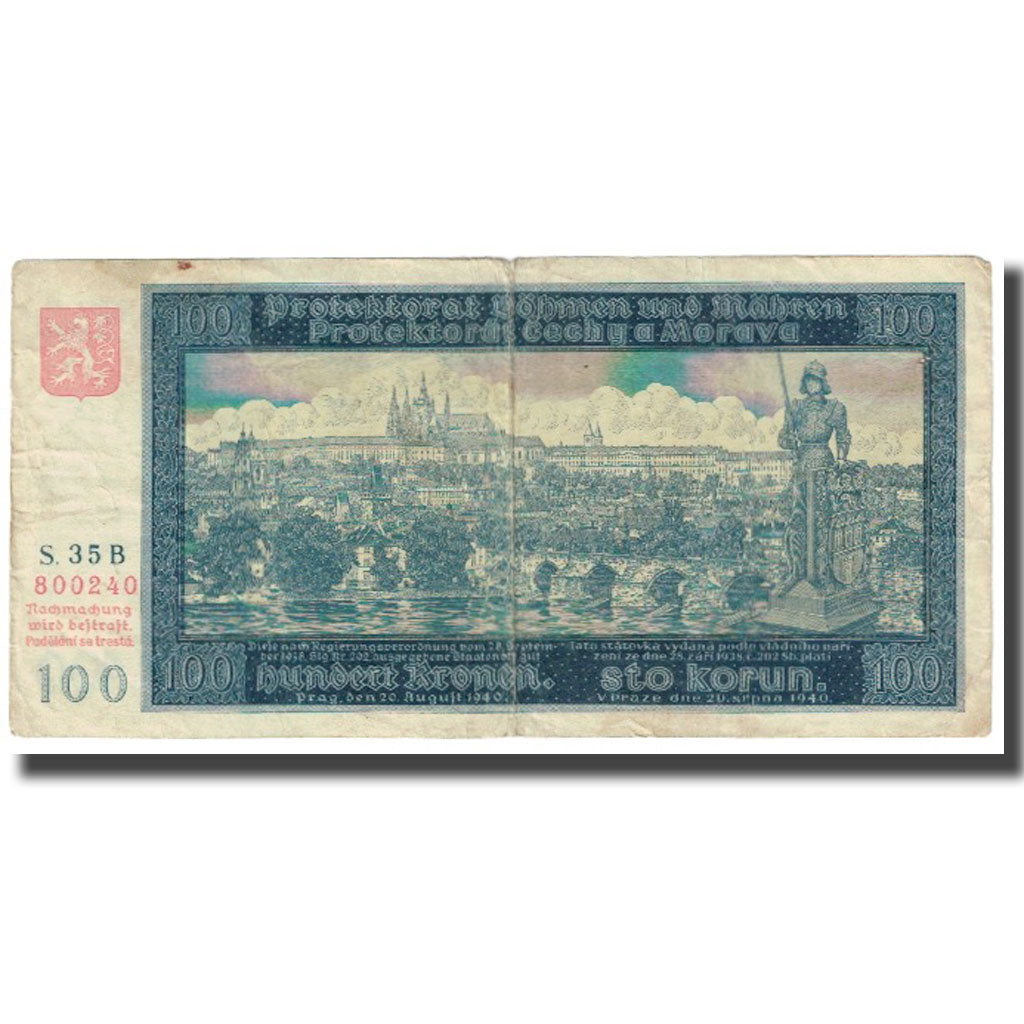 Billet, Bohemia and Moravia, 100 Korun, 1940, 1940-08-20, KM:7a, TTB