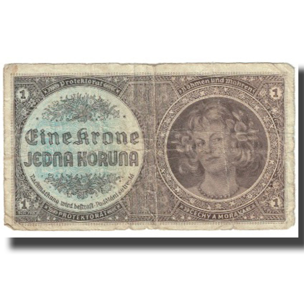 Banknote, Bohemia and Moravia, 1 Koruna, KM:3a, VF(20-25)