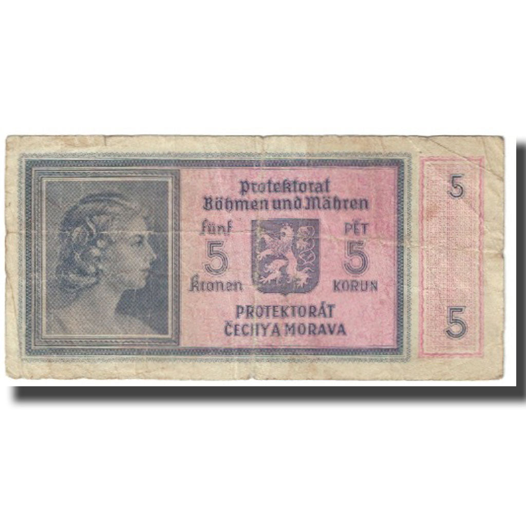 Banknote, Bohemia and Moravia, 5 Korun, KM:4a, VF(20-25)