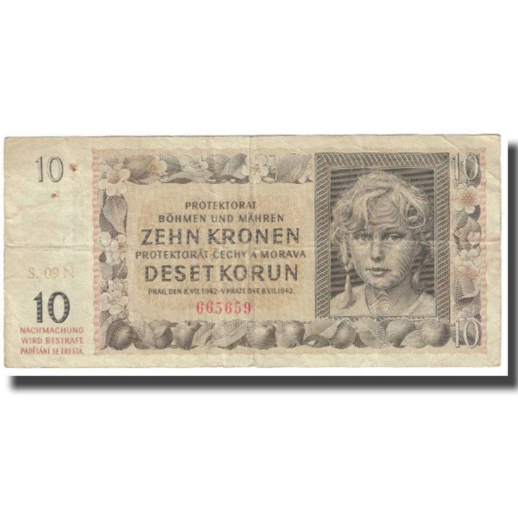 Billet, Bohemia and Moravia, 10 Korun, 1942, 1942-01-08, KM:8a, TTB