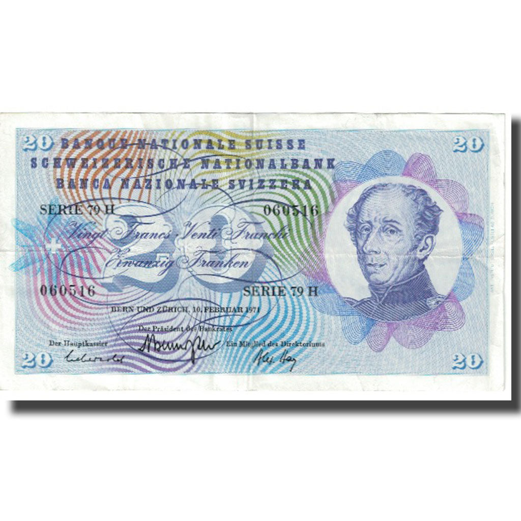 Banknot, Szwajcaria, 20 Franken, 1971, 1971-02-10, KM:46r, AU(55-58)