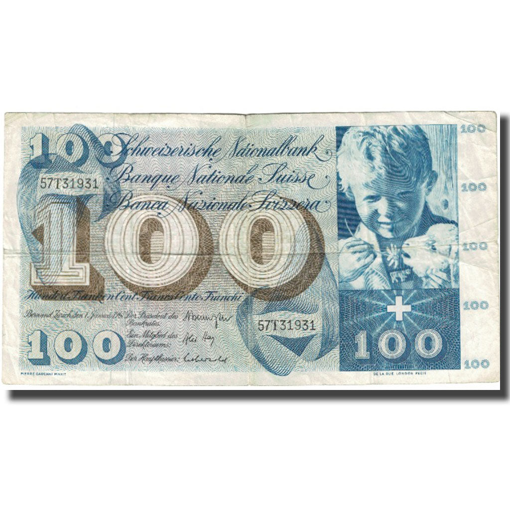 Banknote, Switzerland, 100 Franken, KM:49d, EF(40-45)