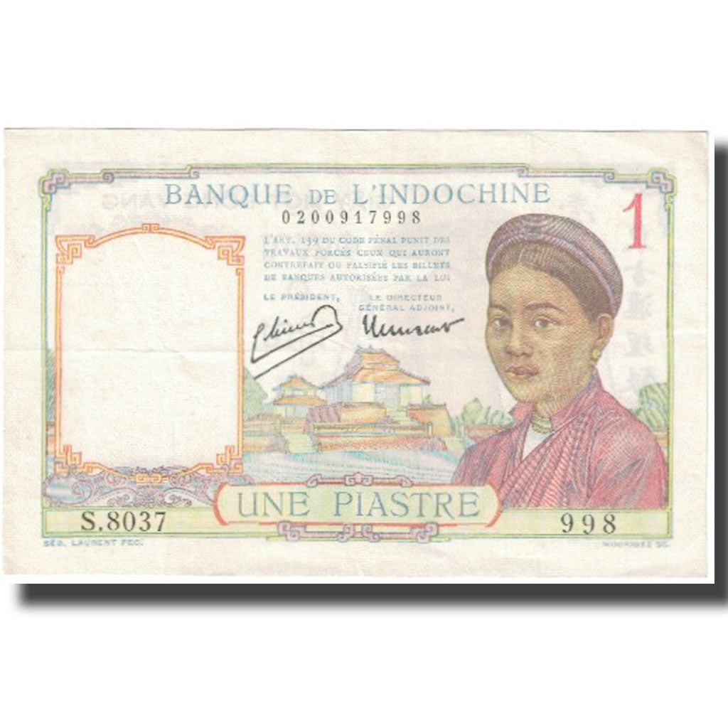 Banknote, FRENCH INDO-CHINA, 1 Piastre, KM:92, UNC(63)