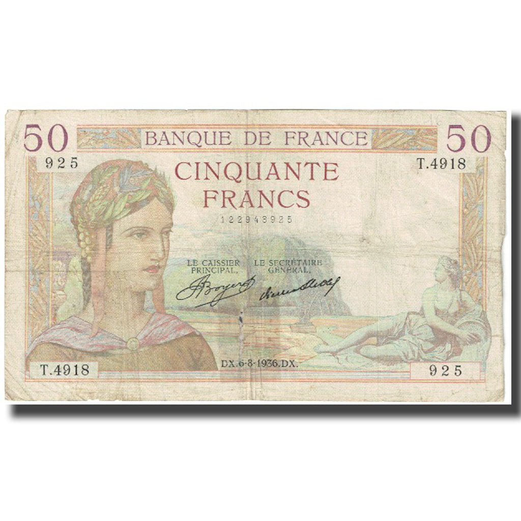Francia, 50 Francs, Cérès, 1936, P. A.Strohl-G.Bouchet-J.J.Tronche
