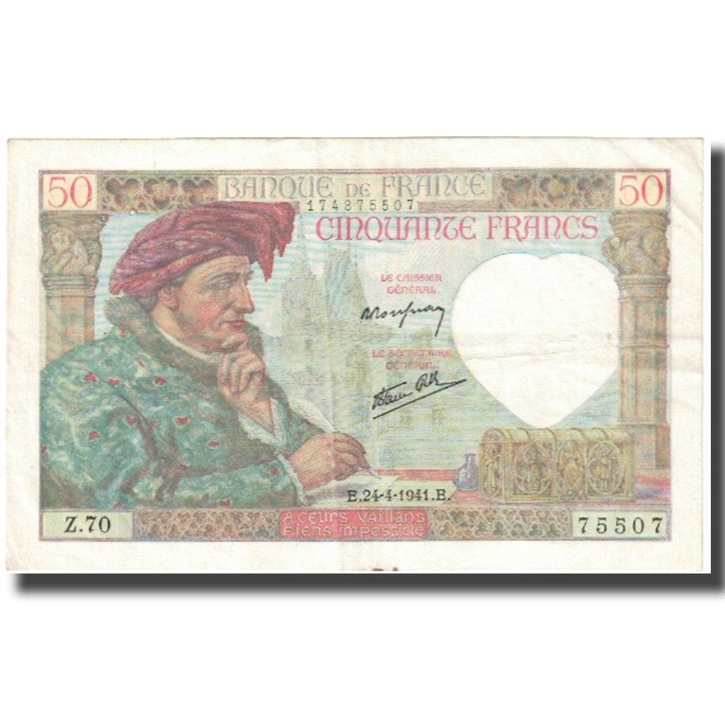 France, 50 Francs, Jacques Coeur, 1941, P. Rousseau and R. Favre-Gilly