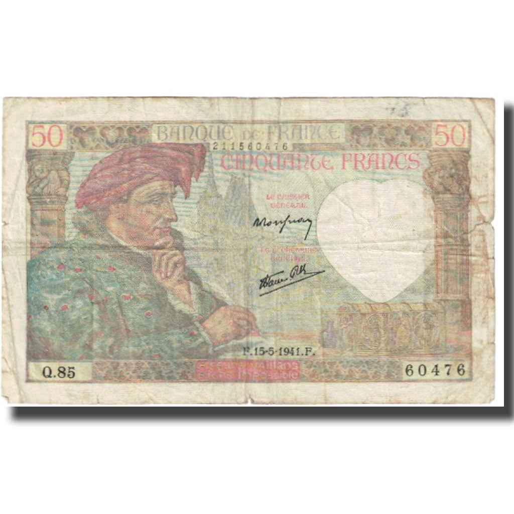 França, 50 Francs, Jacques Coeur, 1941, P. Rousseau and R. Favre-Gilly