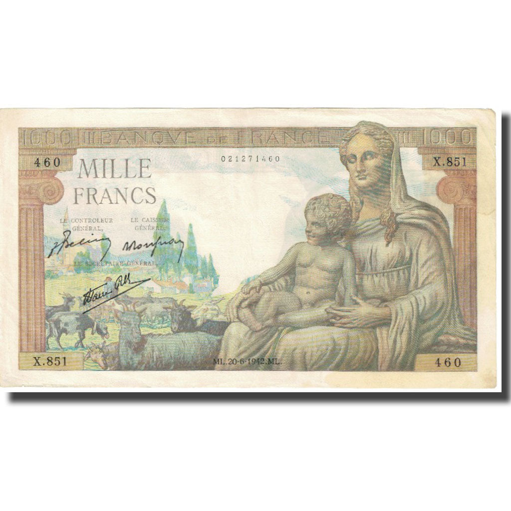 Francja, 1000 Francs, Déesse Déméter, 1942, P. Rousseau and R. Favre-Gilly