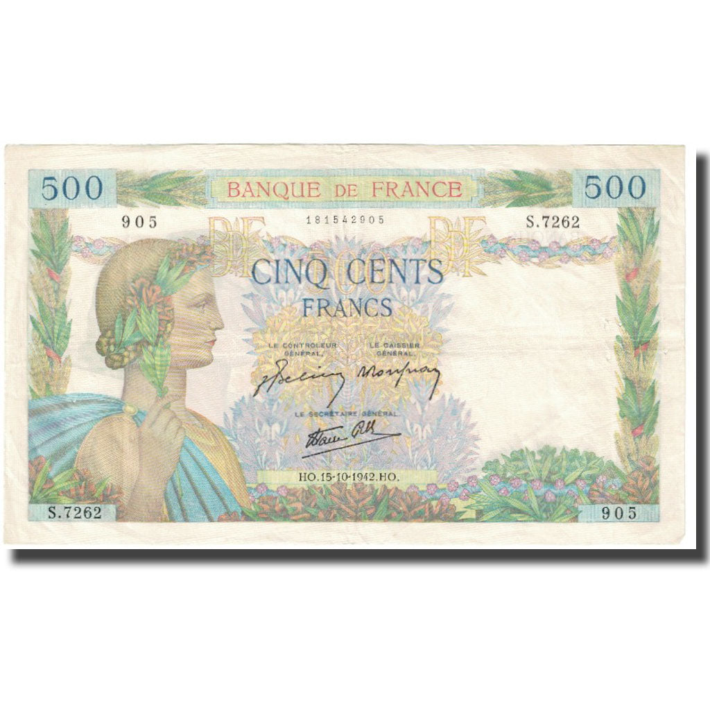 Frankrijk, 500 Francs, La Paix, 1942, P. Rousseau and R. Favre-Gilly