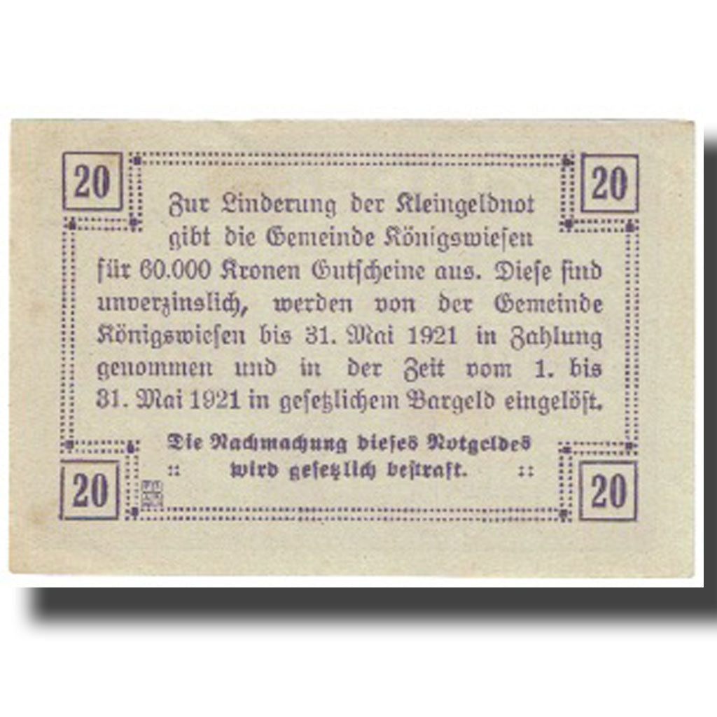 Banknote, Austria, 20 Heller, 1921, 1921-05-31, UNC(65-70)