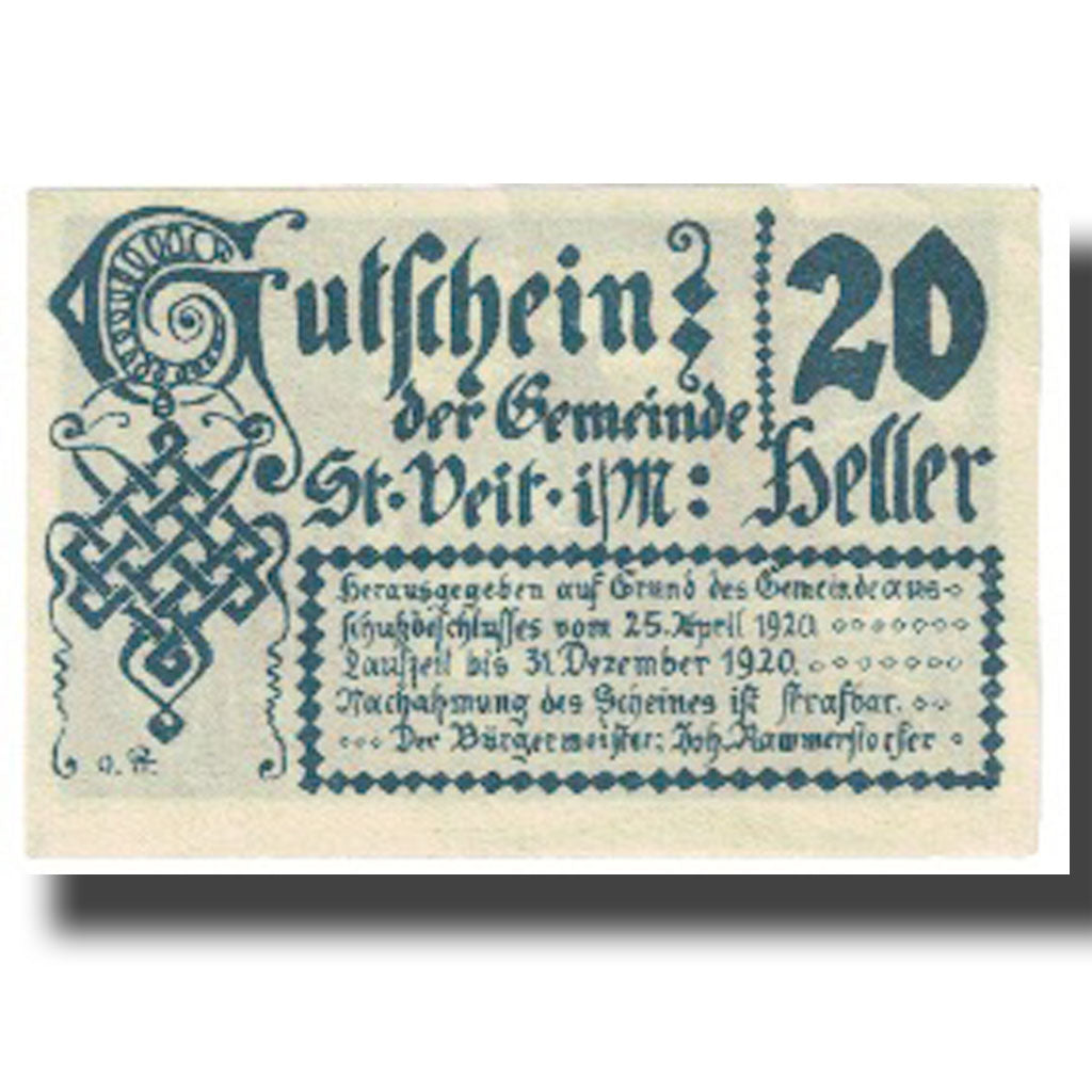 Banconote, Austria, 20 Heller, 1920, 1920-12-31, FDS