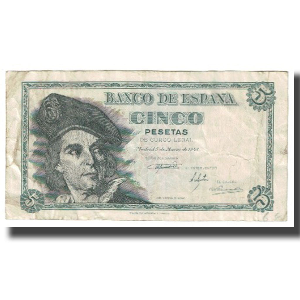 Banknote, Spain, 5 Pesetas, 1948, 1948-03-05, KM:136a, VF(20-25)