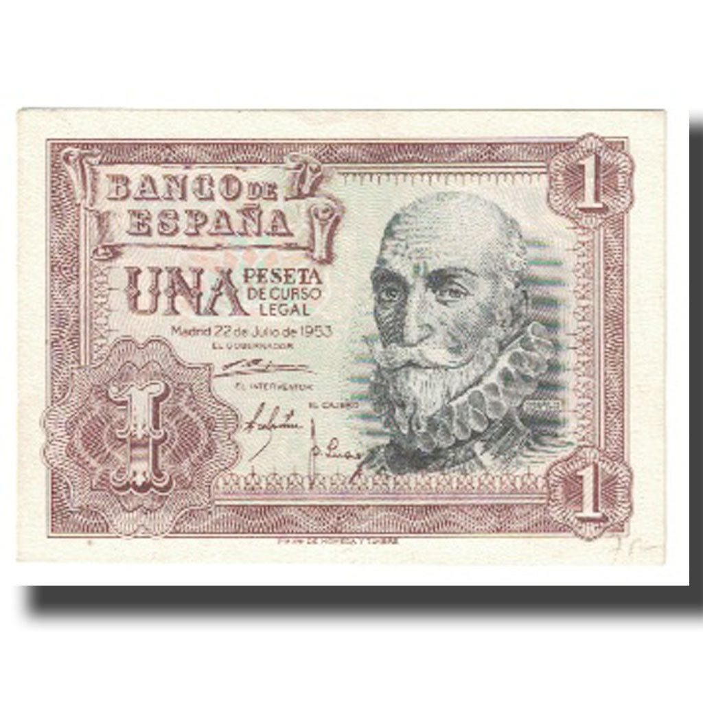 Banknote, Spain, 1 Peseta, 1953, 1953-07-22, KM:144a, AU(55-58)