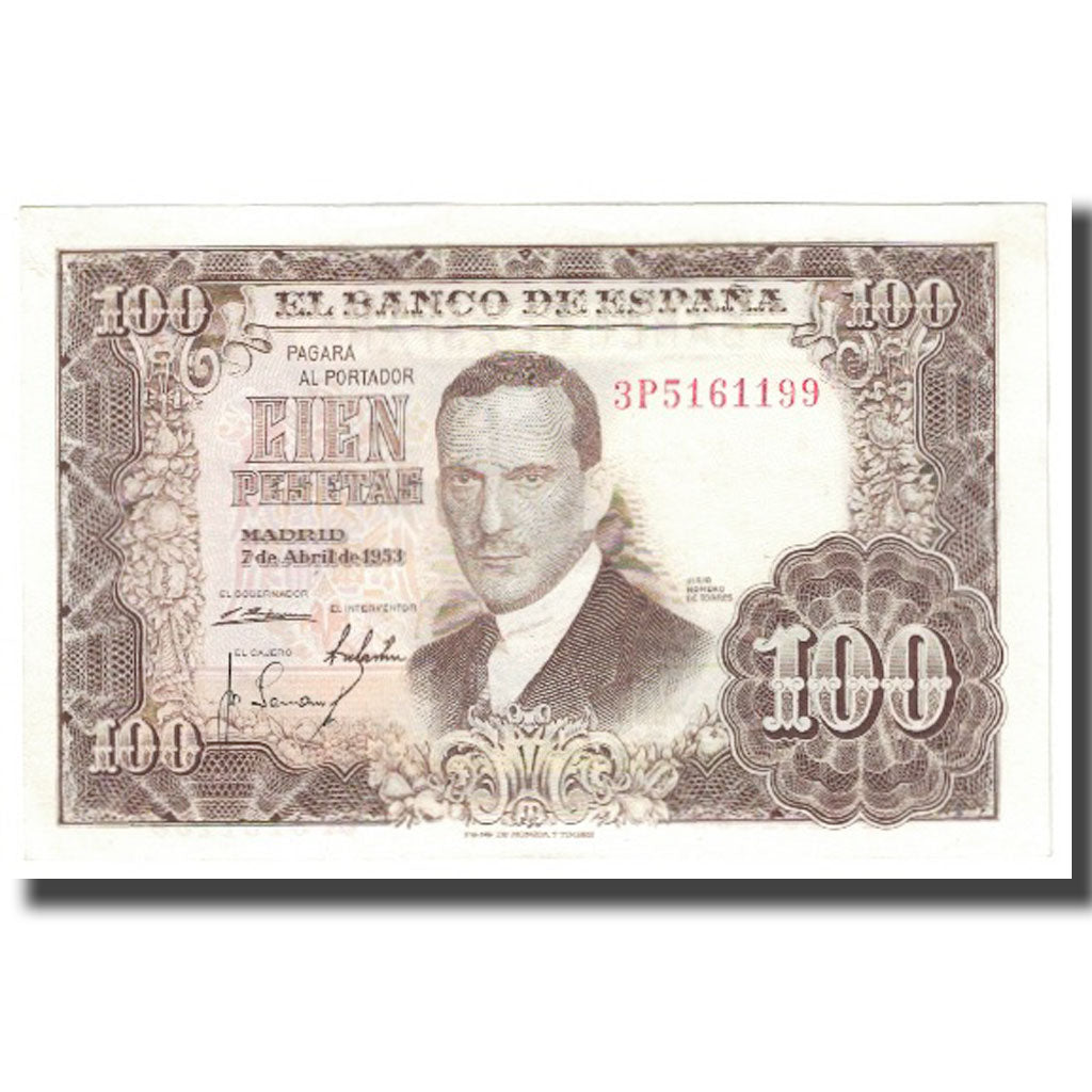 Banknote, Spain, 100 Pesetas, 1953, 1953-04-07, KM:145a, AU(55-58)