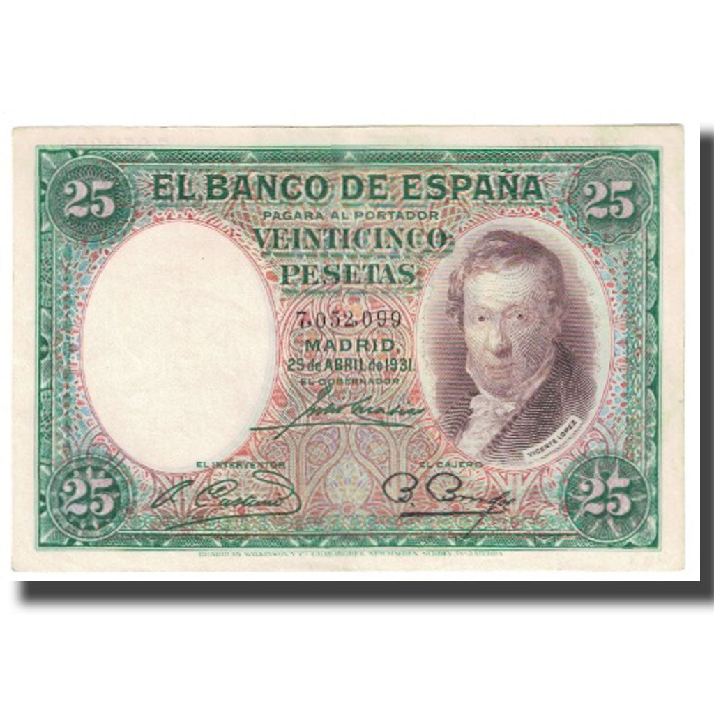 Banknote, Spain, 25 Pesetas, 1931, 1931-04-25, KM:81, EF(40-45)