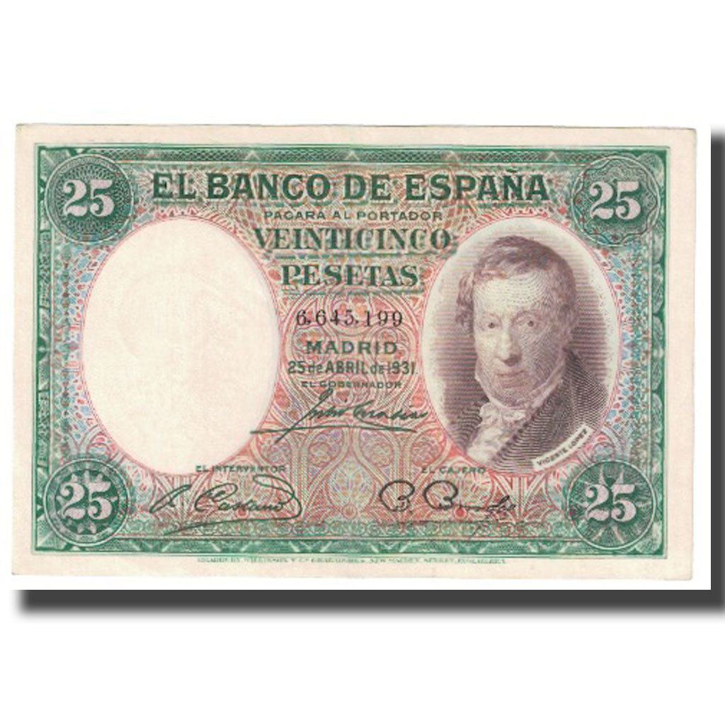 Banknote, Spain, 25 Pesetas, 1931, 1931-04-25, KM:81, EF(40-45)