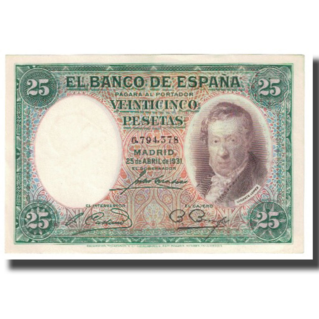 Banknote, Spain, 25 Pesetas, 1931, 1931-04-25, KM:81, EF(40-45)