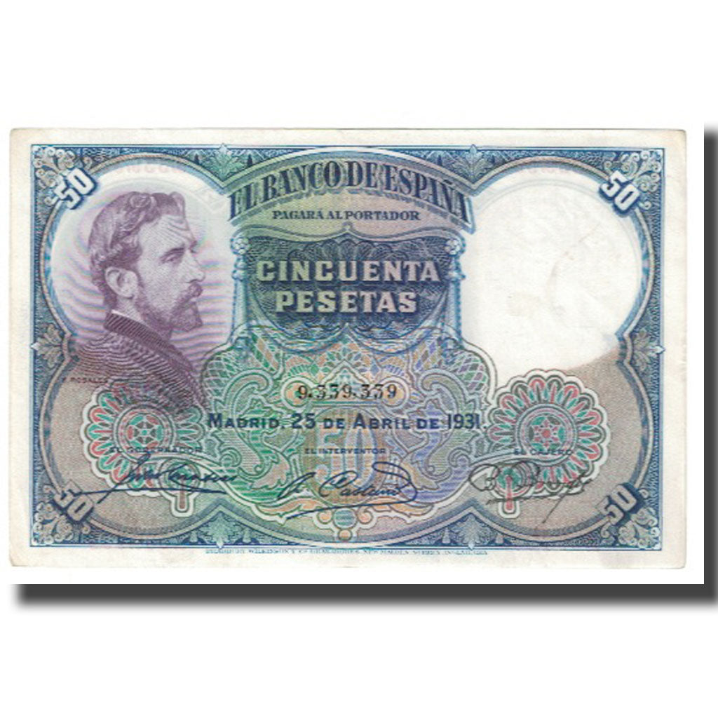 Banknote, Spain, 50 Pesetas, 1931, 1931-04-25, KM:82, EF(40-45)