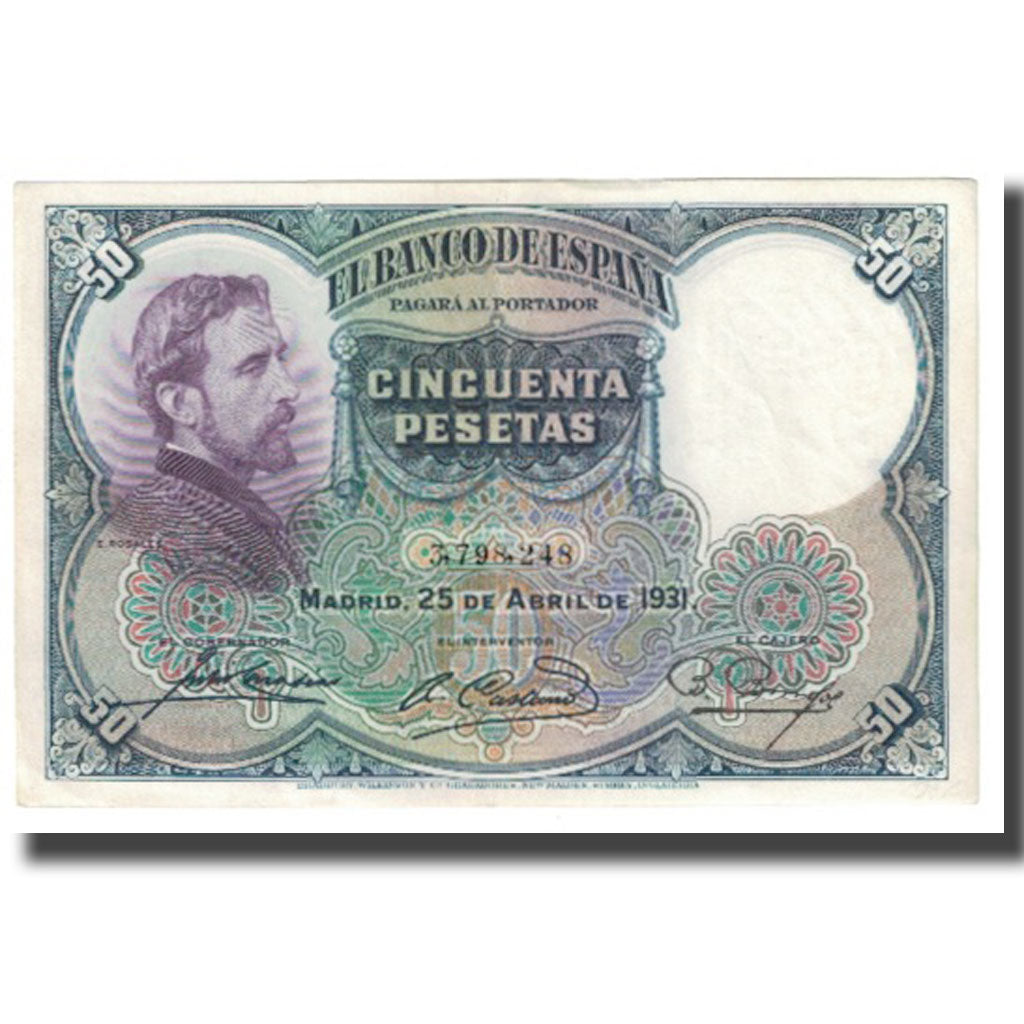 Banknote, Spain, 50 Pesetas, 1931, 1931-04-25, KM:82, EF(40-45)