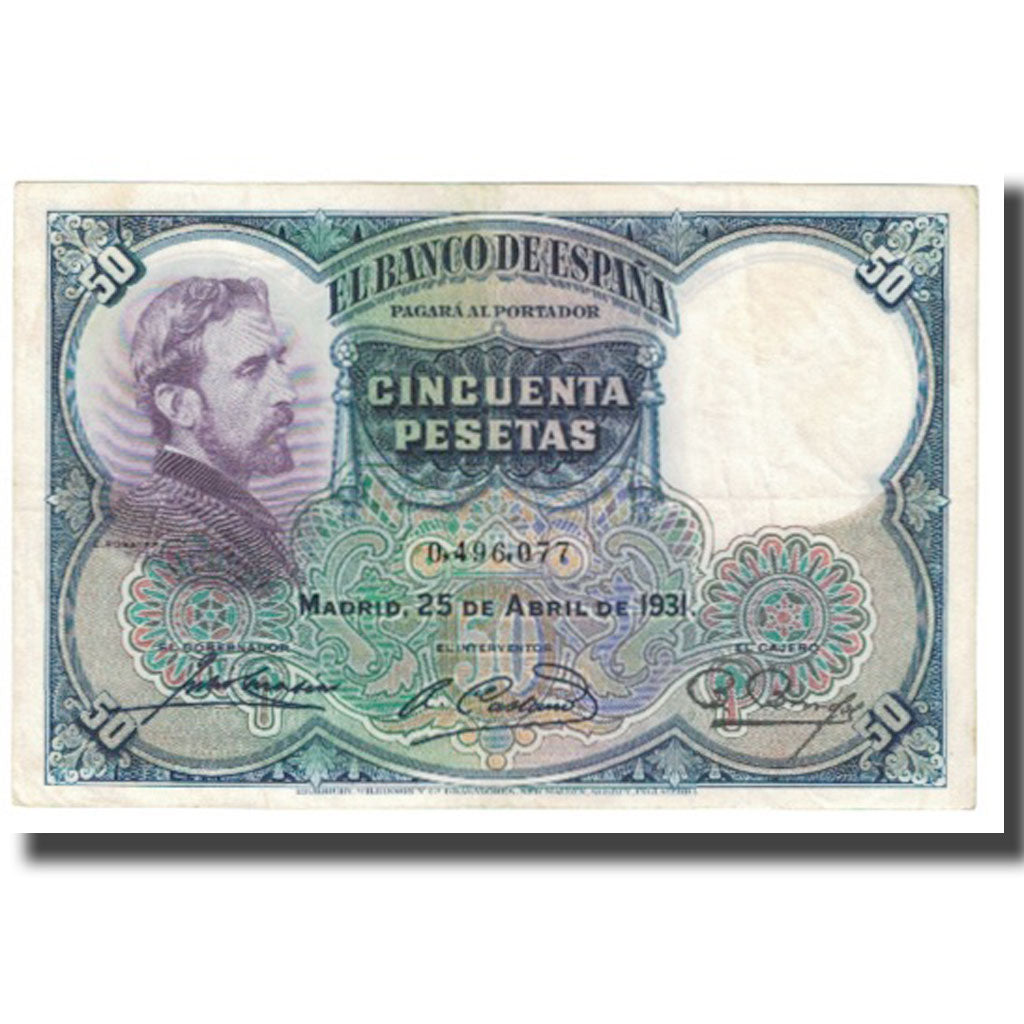 Banknote, Spain, 50 Pesetas, 1931, 1931-04-25, KM:82, EF(40-45)