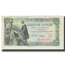 Banknote, Spain, 5 Pesetas, 1945, 1945-06-15, KM:129a, VF(20-25)