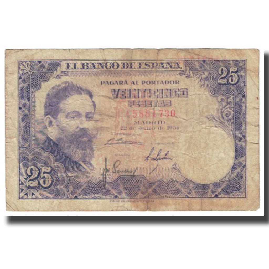 Banknote, Spain, 25 Pesetas, 1954, 1954-07-22, KM:147a, VF(20-25)