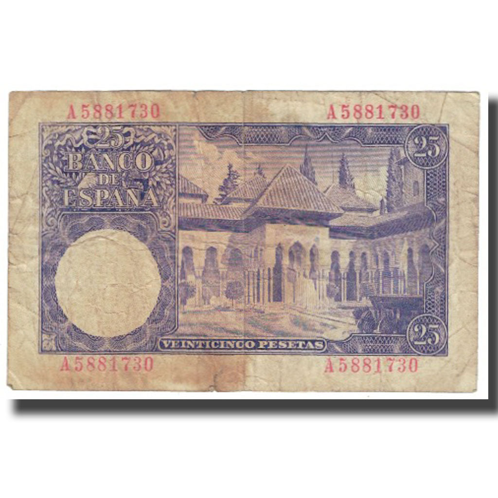 Banknote, Spain, 25 Pesetas, 1954, 1954-07-22, KM:147a, VF(20-25)