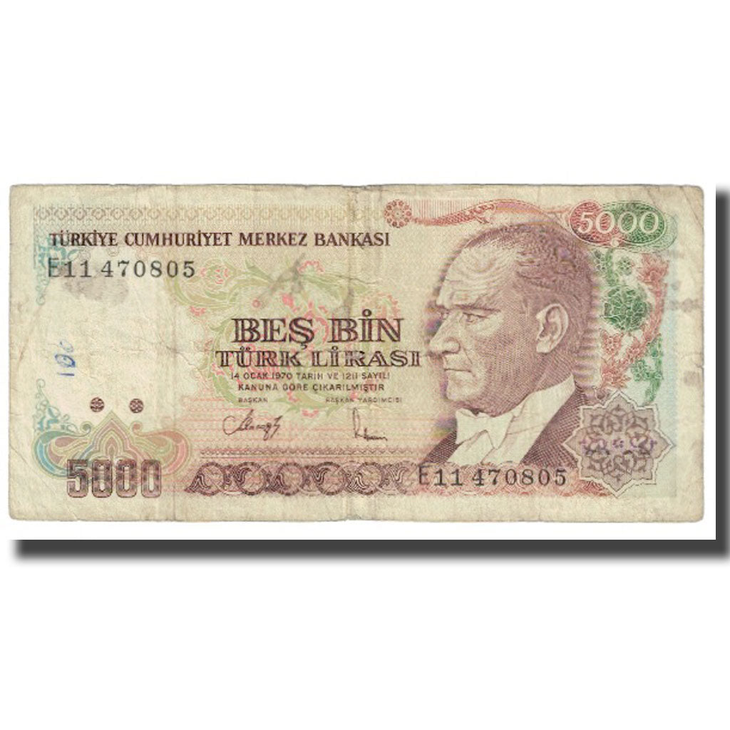 Geldschein, Türkei, 5000 Lira, 1970, 1970-10-14, KM:197, S