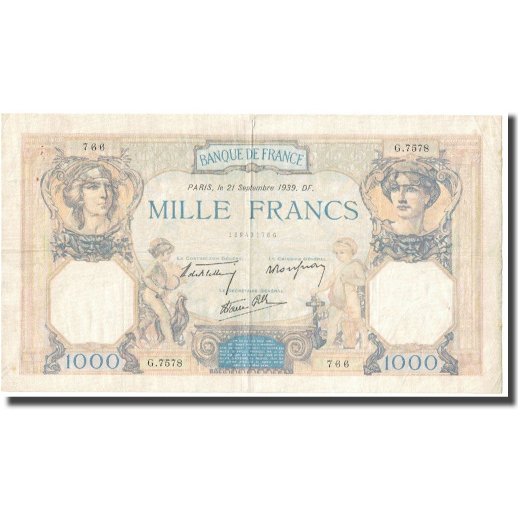 France, 1000 Francs, Cérès et Mercure, 1939, P. Rousseau and R. Favre-Gilly
