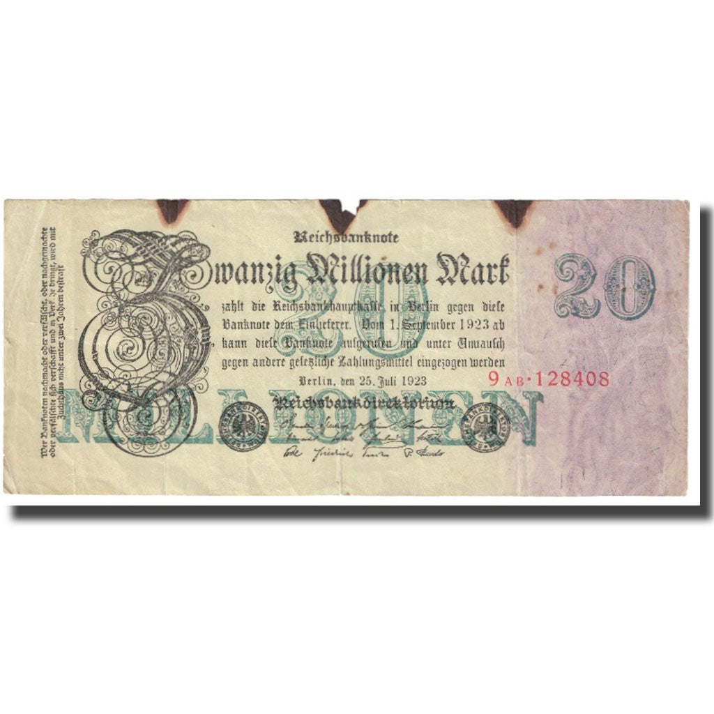 Banknote, Germany, 20 Millionen Mark, 1923, 1923-07-25, KM:97a, VF(20-25)