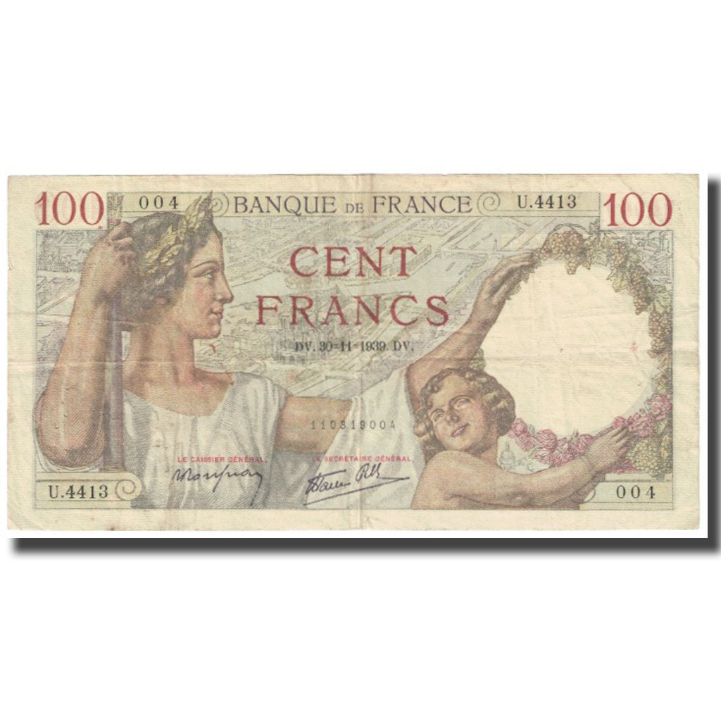 Francia, 100 Francs, Sully, 1939, P. Rousseau and R. Favre-Gilly, 1939-11-30