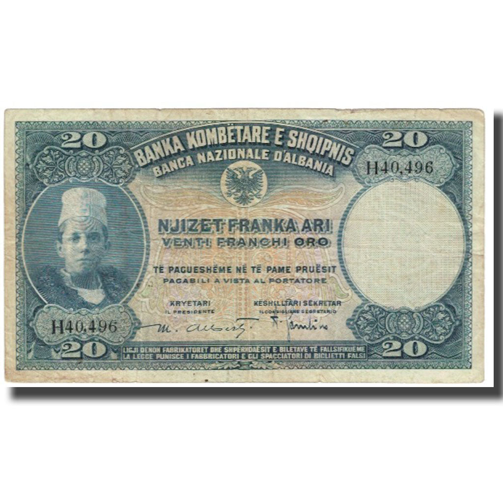 Banknote, Albania, 20 Franka Ari, KM:3a, VF(20-25)