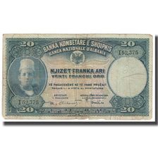 Banknote, Albania, 20 Franka Ari, KM:3a, VF(20-25)