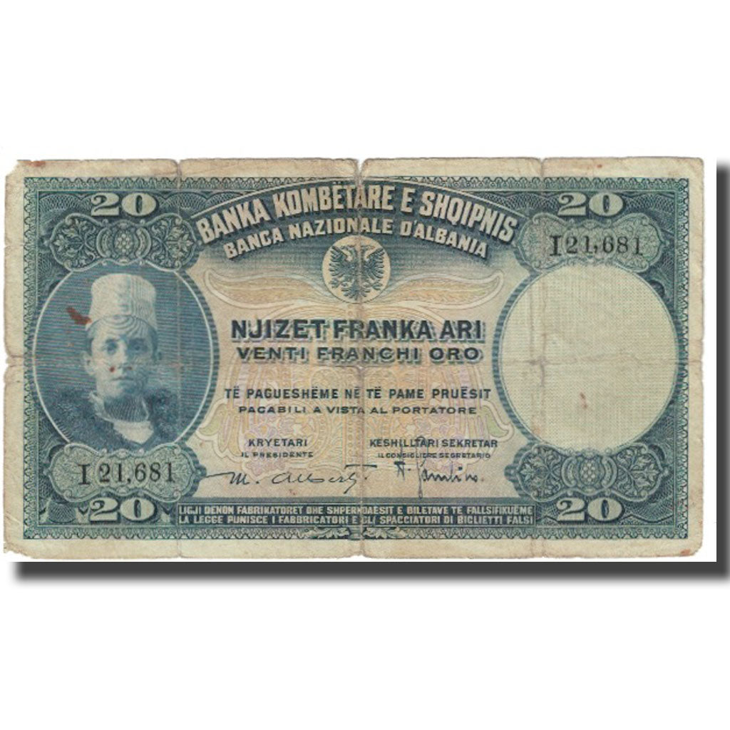 Banknote, Albania, 20 Franka Ari, KM:3a, VF(20-25)