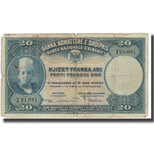 Banknote, Albania, 20 Franka Ari, KM:3a, VF(20-25)