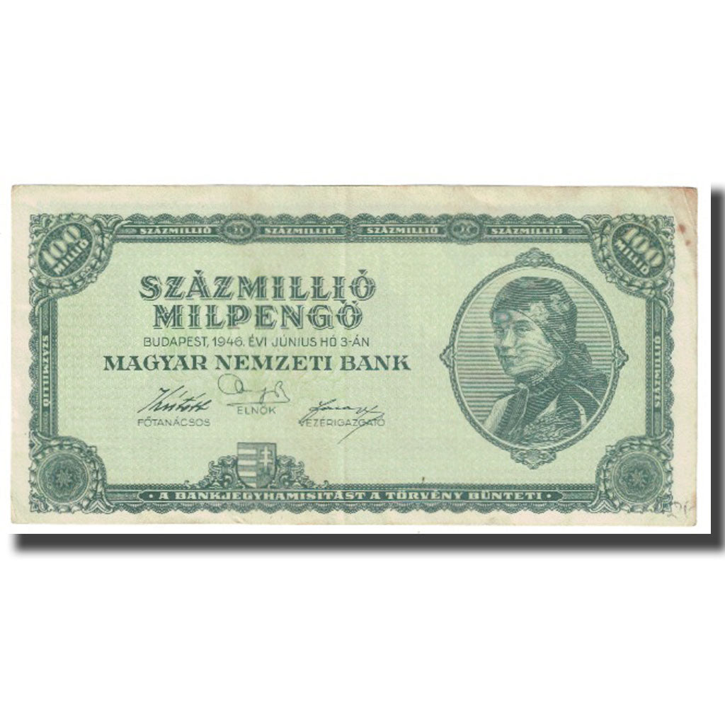 Banknote, Hungary, 100 Million Milpengö, 1946, KM:130, VF(20-25)
