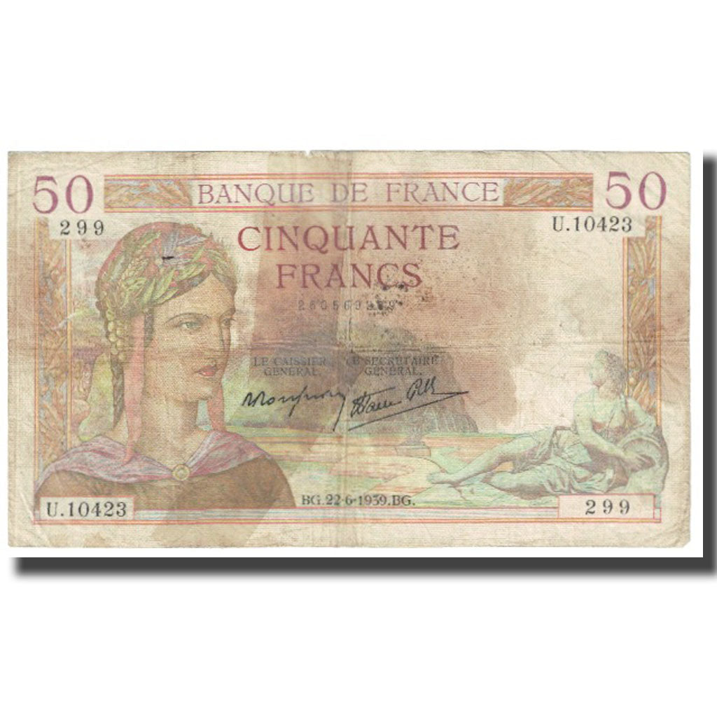 Francia, 50 Francs, Cérès, 1939, P. Rousseau and R. Favre-Gilly, 1939-06-22