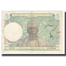 Banknot, Francuska Afryka Zachodnia, 5 Francs, 1942, 1942-05-06, KM:25